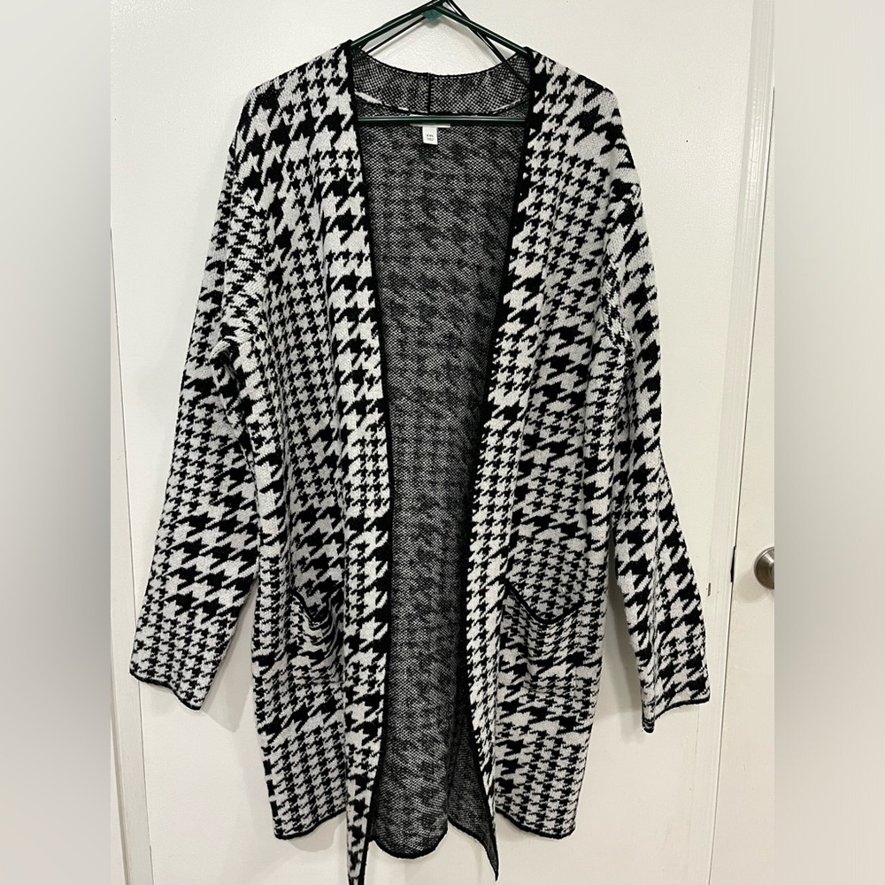 Nine West Black & White Houndstooth Open-Front Cardigan, size XXL - Picture 6 of 7